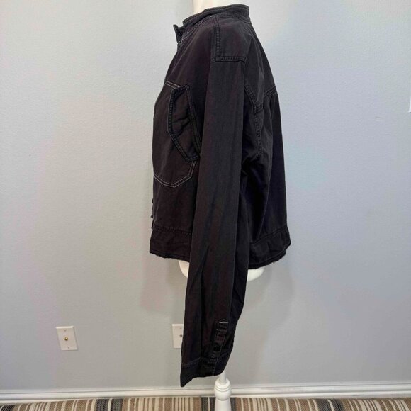 Free People We The Free Cropped Moto Bomber Shirt Relaxed Fit Washed Black Sz XL - Picture 6 of 13